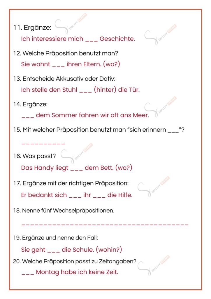 German prepositions with examples