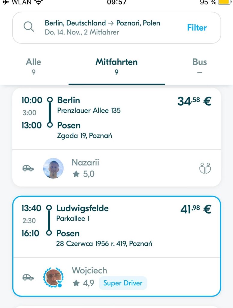 blablacar ride to Poznan, Poland
